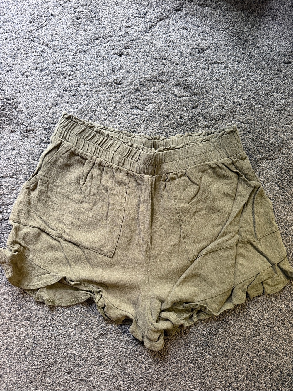 Pink Lily Olive Green High-Waist Ruffle Hem Shorts
